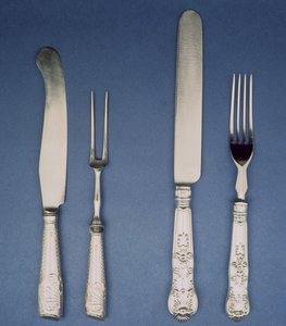 Sølv kniv og gaffel, Sheffield, ca. 1780 og senere version 1835, af Atkin og Oxley af Unbekannt Unbekannt