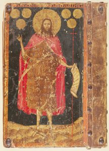 Johannes Døberen med guldfloriner, fra forsiden af forfatninger og statutter for Mønterlauget, ca. 1380 af Unbekannt Unbekannt