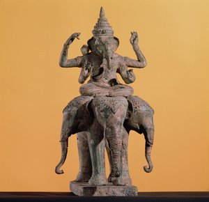 Statue af den hinduistiske gud Ganesh (malet sten)