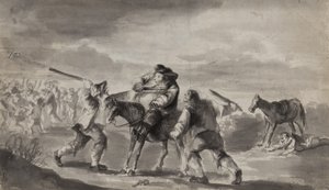 Rejsende overfaldet, muligvis Samuel Butlers Hudibras, ca. 1790 (pen, pensel og blæk på papir) af Unbekannt Unbekannt