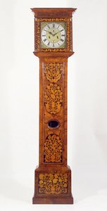 Valnød panel intarsia ur, af James Clowes (fl.1671-89) af Unbekannt Unbekannt