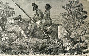 AFRIKA (19. århundrede). Indbyggere i Centralafrika. Gravering. af Unbekannter Künstler