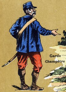 En landsværn. Illustreret alfabet. Billeder genforenet i Jarville-Nancy, begyndelsen af det 20. århundrede. Mål: 40 x 29 cm. Litografi på bistre baggrund af Unbekannt