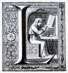 En munk belyser et manuskript af Unbekannt