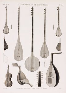 En række illustrationer af musikinstrumenter af Unbekannt