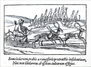 En slæde, der trækkes af rensdyr i det nordlige Sibirien af Unbekannt