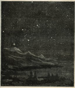 En stjerneklar nat perfekt til at observere himlen. Indgravering fra Camille Flammarions "The Stars and Other Curiosities of the Sky" af Unbekannter Künstler