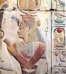 Abydos i Egypten: Osiriac Temple of Sethi (Seti) I, gudinden ISIS.