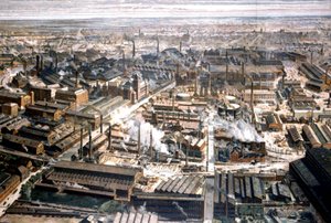 Luftfoto af Krupp-fabrikken i Essen, ca. 1920 (stik) af Unbekannter Künstler