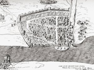 Gammel plan af Kingston upon Hull, East Riding of Yorkshire, England, fra Picturesque History of Yorkshire, udgivet ca. 1900 af Unknown