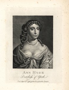 Anne Hyde (1637-1671), hertuginde af York og af Albany, første hustru til kong James II af England. Kobberstik efter et portræt af Sir Peter Lely fra William Richard