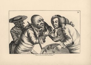 Den fallerede Toby og hans kone Doxy tigger ost og øl på et værtshus. Kobberstik af Thomas Sanders efter en satirisk illustration af Timothy Bobbin (John Collier) (1708-1786) fra Human Passions Delineated, John Haywood, Manchester. af Unbekannter Künstler