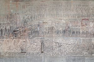 Basrelieffer på det sydlige galleri i Angkor wat, Cambodja af Unbekannter Künstler
