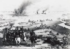 Battle of Hampton Roads eller Battle of Ironclads, USS Monitor og CSS Virginia (til højre), 9. marts af William M. Timlin