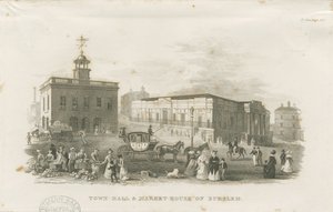 Burslem - Rådhus og markedshus: gravering, nd [1836] af Unbekannt