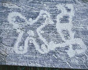 Camuniansk rose, kopi af klippegravurer i Valcamonica-dalen, kultegning, frottage-teknik