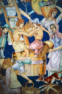 Keramisk flisepanel, der viser høst, Vietri sul Mare, Campania, Italien, Detalje af William M. Timlin