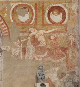 Kirke (Église Saint-Martin). Interiør. Vægmalerier (fresko). Skibets vestmur. Detalje. Nedstigning af korset. 12. århundrede. af Unbekannt