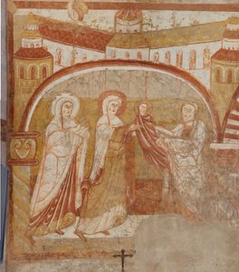 Kirke (Église Saint-Martin). Interiør. Vægmalerier (fresko). Skibets vestmur. Detalje. Præsentation i templet. 12. århundrede. af Unbekannt