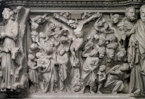 Korsfæstelsesscene: detalje af relief fra toppen af den sekskantede prædikestol designet af Giovanni Pisano (1245-1329), ca. 1297 (marmor) (detalje af 77020) af Unbekannter Künstler