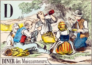 D Diner des moissonneurs - "gårdens alfabet" slutningen af det 19. århundrede (gravering) af Unbekannt