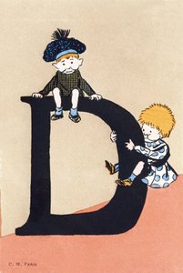D som to, ned - Børnealfabetet. C.M.-redaktør, Paris. Håndmalede postkort, frankeret i 1904. Mål: 14 x 9 cm af Unbekannt