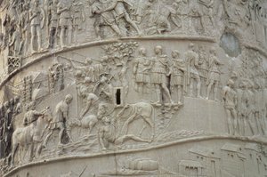 Daglig liv i en romersk lejr, fra Trajans søjle, 2. århundrede e.Kr. (udskåret sten) (detaljer) af Unbekannt