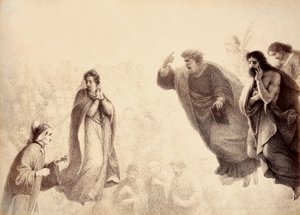 Dante og Beatrice foran apostlene Peter, Jakob og Johannes