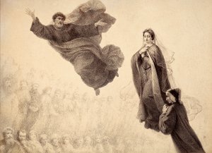 Dante og Beatrice møder Sankt Peter. Illustration af Canto XXIV i Paradiso af Den guddommelige komedie af Dante Alighieri. Værk af Francesco Scaramuzza dedikeret til Firenzes kommune. af Unbekannter Künstler