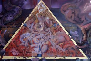 Detalje af et vægmaleri i Uposatha (helligdomshallen) i Buddhapadipa-templet, Wimbledon, Grande-Bretagne af Unbekannt