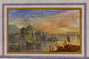 Detalje af udsmykningen, der viser et landskab, Det Røde Rum, Den Kongelige Lejlighed, Det Kongelige Palads eller Palazzo dei Normanni (Normannernes Palads), Palermo, Sicilien, Italien (foto) af Unbekannter Künstler
