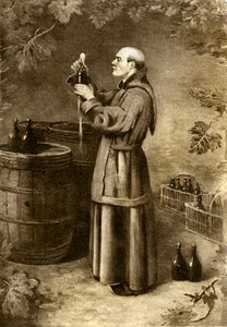 Dom Perignon opdager mos i 1714 - begyndelsen af det 20. århundrede (gravering)