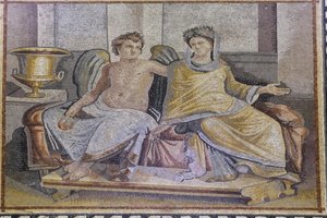 Eros og Psyche, mosaik fra Zeugma, Zeugma Mosaikmuseum, Gaziantep, Region Sydøstlige Anatolien, Anatolien, Tyrkiet, Asien af Unbekannter Künstler