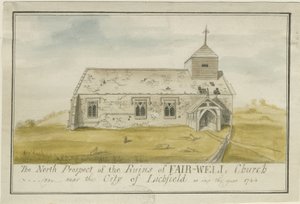 Afskedskirke: tegning med farvepenne, 1744 af Unbekannt