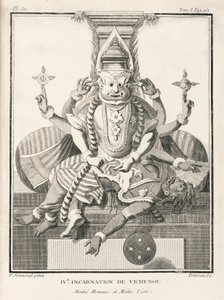 Fjerde inkarnation af Vishnu, halvt menneske og halvt løve af Unbekannt