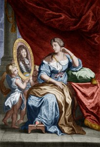 Francoise de Rochechouart de Mortemart marquess of Montespan (1641-1707), sagde Athenais, elskerinde til den franske konge LouisXIV, gravering koloreret dokument af Unbekannter Künstler