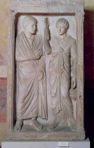 Begravelsesstatue med ægtepar, græsk (marmor) af Unbekannt