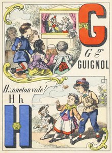 G H: Guignol, Cockchafer fluer! - Spilalfabet, ca. 1890 (illustration) af Unbekannt