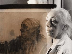 Tysk maler, grafiker og billedhugger Kaethe Kollwitz, Tyskland omkring 1940 (s/h foto) af Unbekannter Künstler