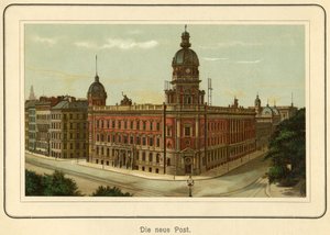 Tyskland, Hamborg, den nye bygning til posthuset, illustration fra : "Ansichten-Album Hamburg" (udsigter fra Hamborg) , udgivet af C. Schneider , Berlin NW, ca. 1890 (litografi) af Unbekannter Künstler