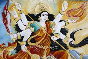 Gudinde Durga besejrer det onde, Kathmandu, Nepal af Unbekannt