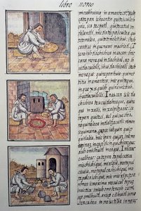 Guldbearbejdning efter den spanske erobring, side fra den florentinske Codex, General History of the Things of New Spain, af den spanske missionær Fray Bernardino de Sahagun (1499-1590). Aztekisk civilisation af William M. Timlin