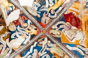 Gotisk fresco; lovprisning af dyden; censur af last; med at skrive; 10. kloster; Katedral; Brixen; Sydtyrol; Italien; Europa af Unbekannt