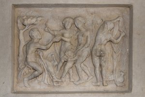Græsk mytologi: dommen i Paris. Hyrden Paris skal vælge den smukkeste af de tre gudinder fra Afrodite (Venus), ledsaget af Amor, Hera (Junon) og Athena (Minerva). Han vælger Afrodite, som han tilbyder et gyldent æble. Lettelse af Unbekannt