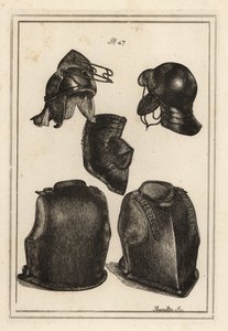 Hoved- eller hjelm, brystplade og rygstykke båret af Roundhead-general Robert Greville, Lord Brooke, da han blev dræbt i Lichfield af Unbekannt