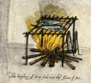 Oprindelige folks historie: Fiskerist, ret fra indianerne i Amerika, kolonien Virginia af Unbekannter Künstler