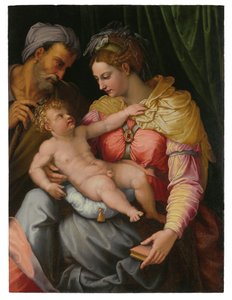 Hellig Familie (olie på panel) af Unbekannt