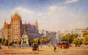 Hornby Road og blomsterfontænen, Mumbai (Bombay) af Unbekannter Künstler