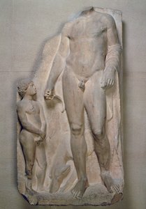 Huntsman, fragment fra et relief på en begravelsesstele, Attic, sandsynligvis tidligt i det 4. århundrede f.Kr. (marmor) af Unbekannt