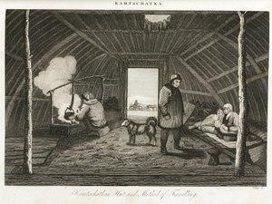Kamchatka hytte (ekstrem østlige halvø i Rusland) og transportslæde, omkring 1810 af Unbekannt